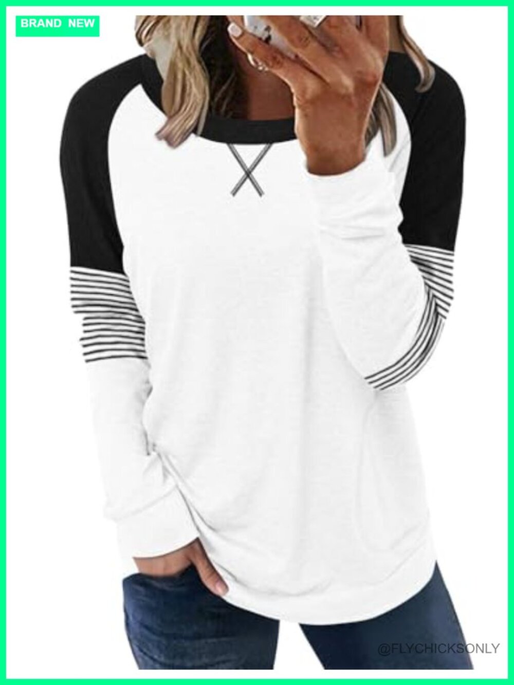 Long Sleeve Tunic Top Cotton Blend Loose Fit Round Neck Women's Blouse